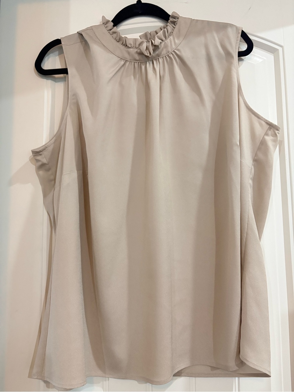 Calvin Klein Sleeveless Ruffle-Neck Blouse - Cream